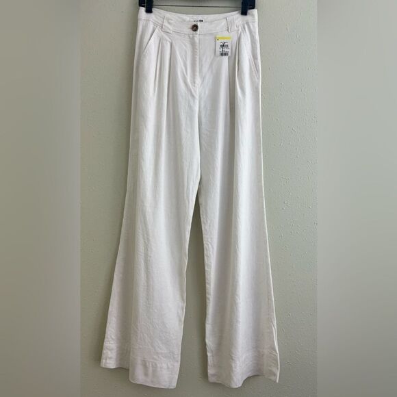 New A.L.C. Linen Blend Pleated Wide Leg Cream Trousers Size 2 - Picture 1 of 11